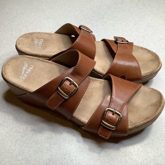 Dansko Leeann Sandal 41 Tan Burnished Leather Slip On - Picture 4 of 10